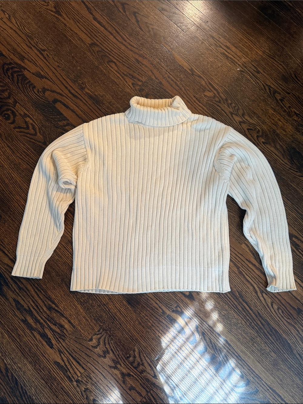 J. Crew Vintage Ribbed Turtleneck Sweater Cream Cotton Knit XL